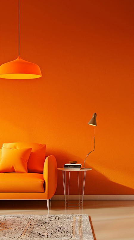 Modern Minimalistic Living Room in Orange Tones Modern Minimalistic Living Room in Orange Tones